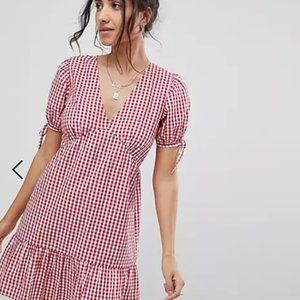 ASOS DESIGN tiered cotton smock mini dress in ging